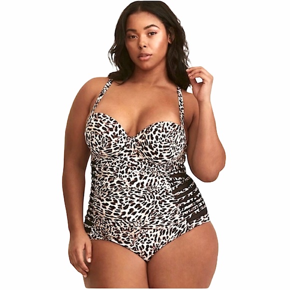 torrid Other - Torrid Leopard Print Mesh Inset One-Piece Swimsuit